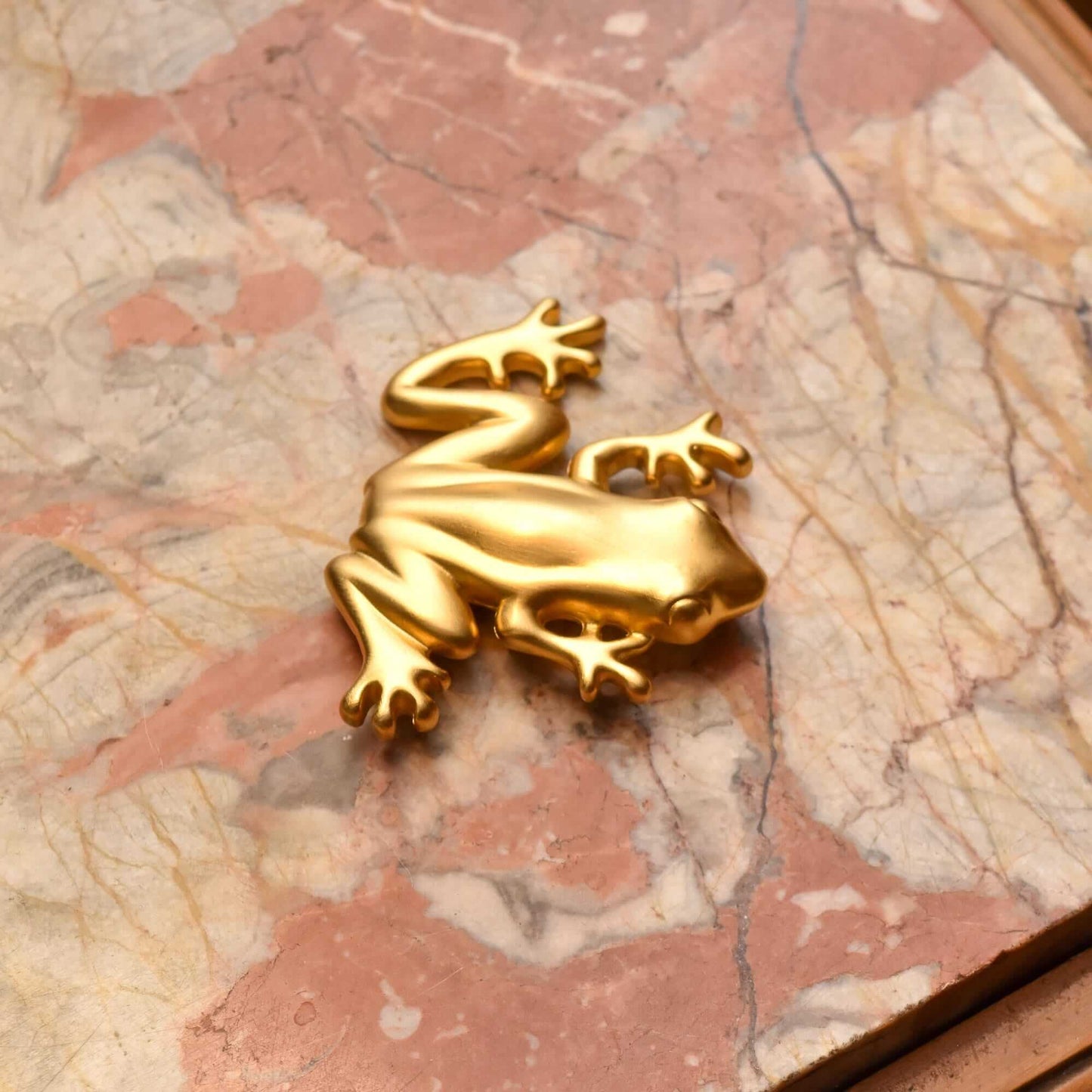 Givenchy Paris Golden Tree Frog Brooch, Satin Gold Plated, Vintage Designer Jewelry, 2.5"
