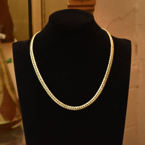 14K Yellow Gold Cuban Chain, 7mm Puffed Curb Link Necklace, Vintage Men's Jewelry, 18" L