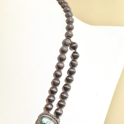 Native American Turquoise Squash Blossom Necklace, Naja Pendant, Navajo Pearls, Old Pawn Jewelry, 26" L