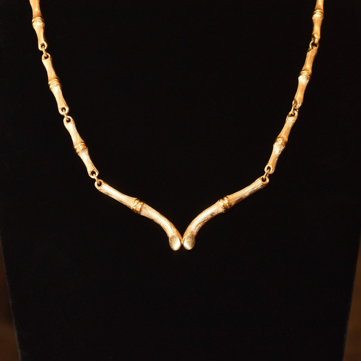 Vintage 1960's Crown Trifari Bamboo Link Gold-Tone Necklace, Valentines Day Gift, 16.5" L