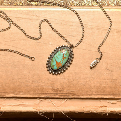 Native American Sterling Silver Turquoise Pendant Necklace, Signed JP, Gift For Loved One, 18" L