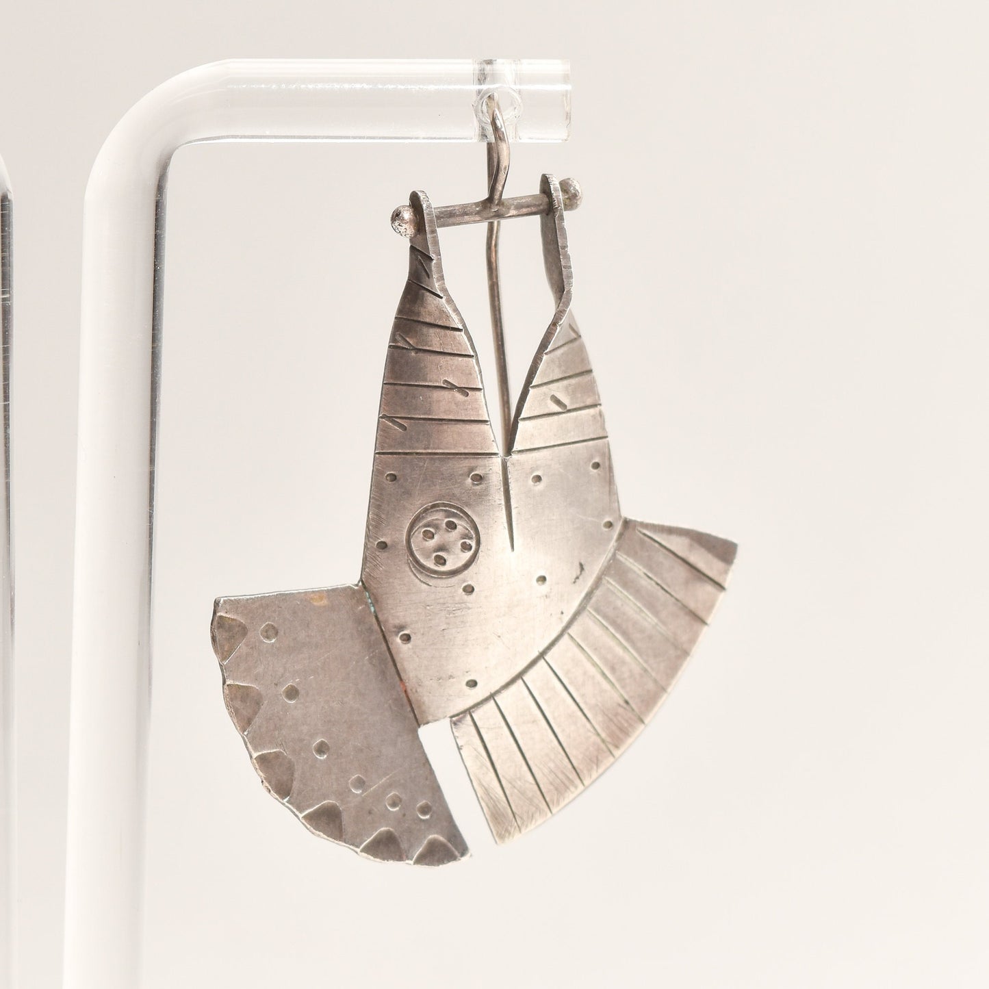 Modernist Sterling Silver Fish Head Dangle Earrings, Unique 925 Silver Earrings, 1.875"