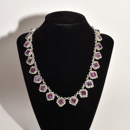 TAXCO Sterling Silver Amethyst Art Deco Necklace, Matilde Poulat Style, Valentines Day Gift, 17.5"