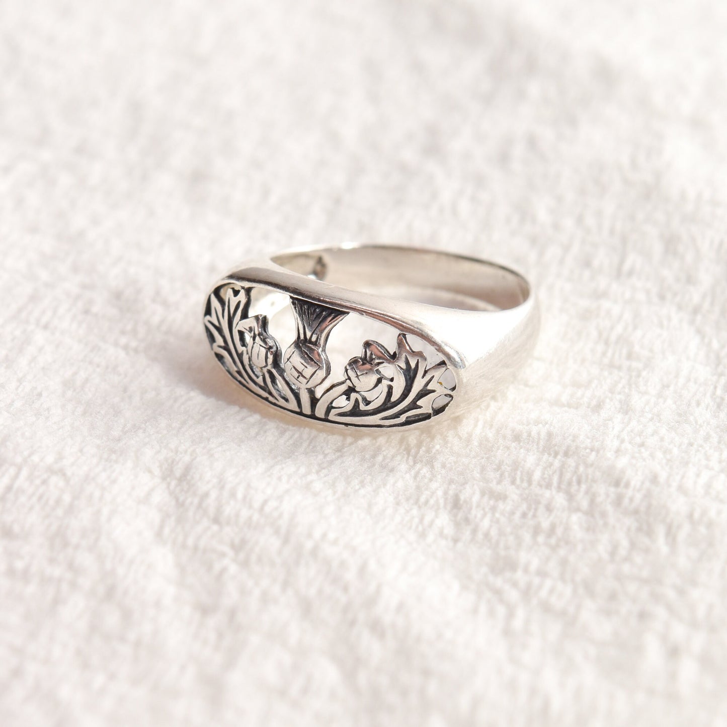 Sterling Silver Scottish Thistle Ring, Openwork Design, Cute Silver Stacking Ring, Size 7 US