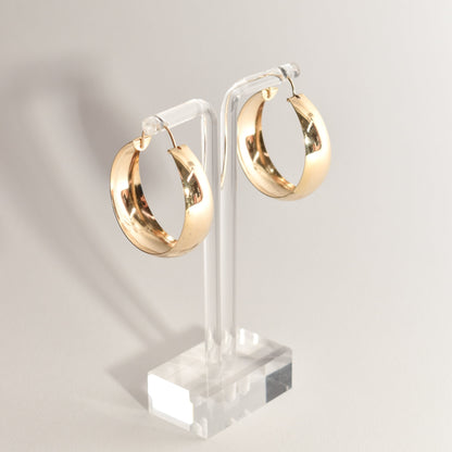 Solid 14K Yellow Gold Hoops, Medium Wide Hoop Earrings, Vintage Jewelry, 40mm