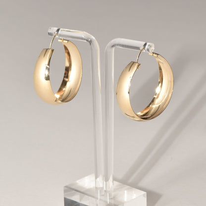 Solid 14K Yellow Gold Hoops, Medium Wide Hoop Earrings, Vintage Jewelry, 40mm