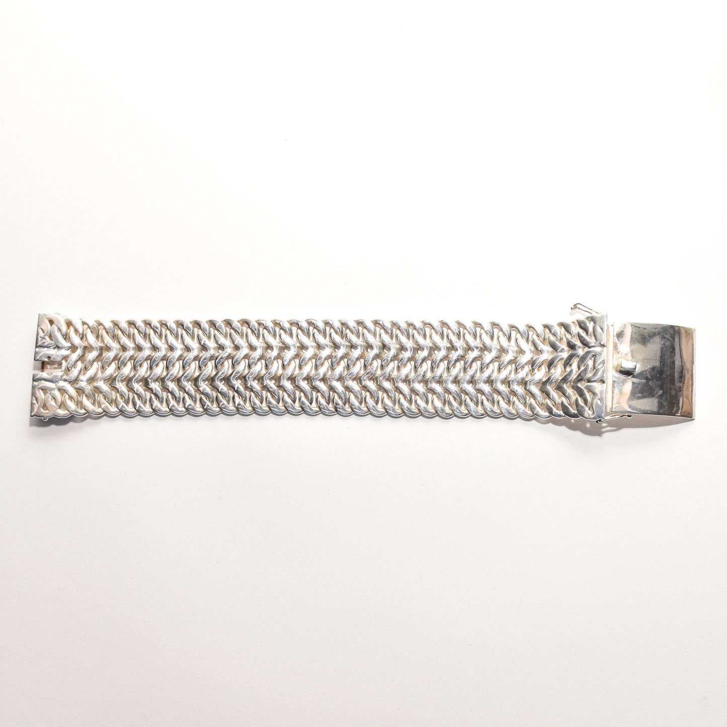 TAXCO Sterling Silver Double Curb Link Bracelet By Rodolfo Espinoza, Chunky Modernist Bracelet, 7.75"