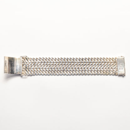 TAXCO Sterling Silver Double Curb Link Bracelet By Rodolfo Espinoza, Chunky Modernist Bracelet, 7.75"
