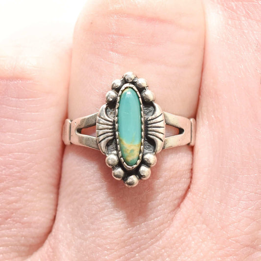 Cute Minimalist Sterling Silver Turquoise Ring, Southwestern Jewelry, Native American, Size 7 US