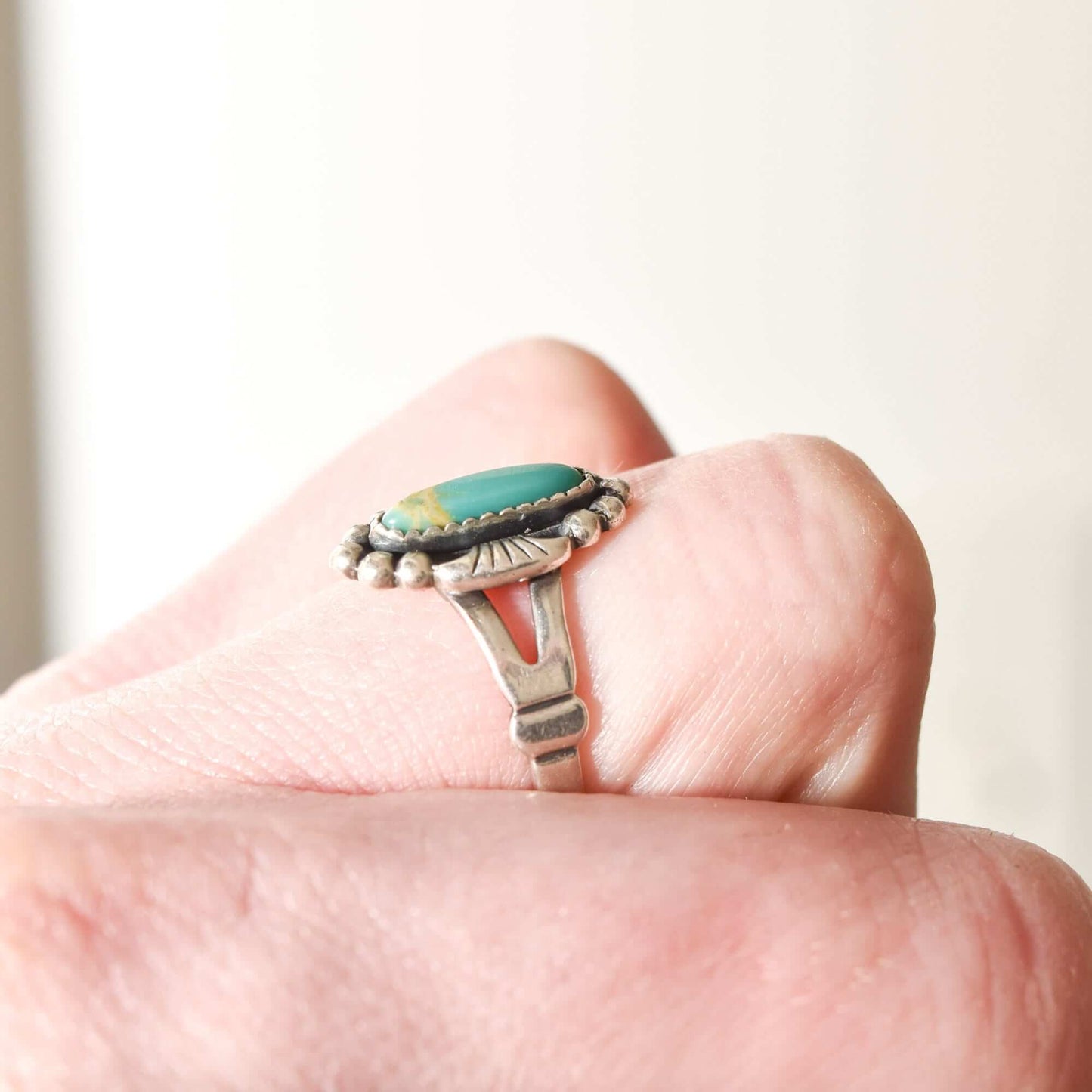 Cute Minimalist Sterling Silver Turquoise Ring, Southwestern Jewelry, Native American, Size 7 US