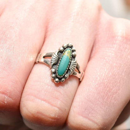 Cute Minimalist Sterling Silver Turquoise Ring, Southwestern Jewelry, Native American, Size 7 US