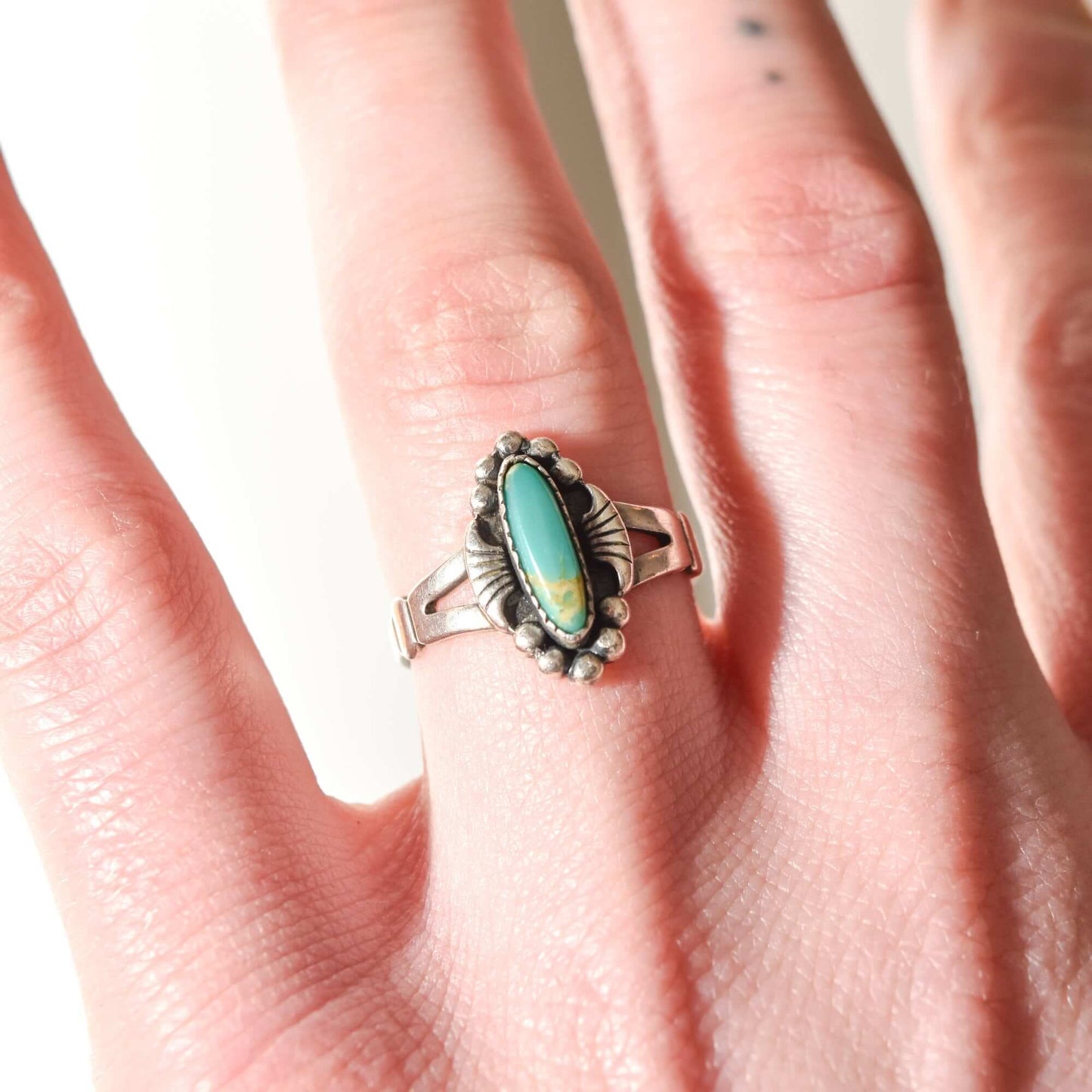 Cute Minimalist Sterling Silver Turquoise Ring, Southwestern Jewelry, Native American, Size 7 US