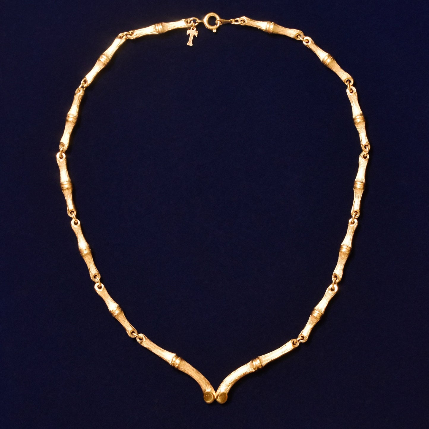 Vintage 1960's Crown Trifari Bamboo Link Gold-Tone Necklace, Valentines Day Gift, 16.5" L