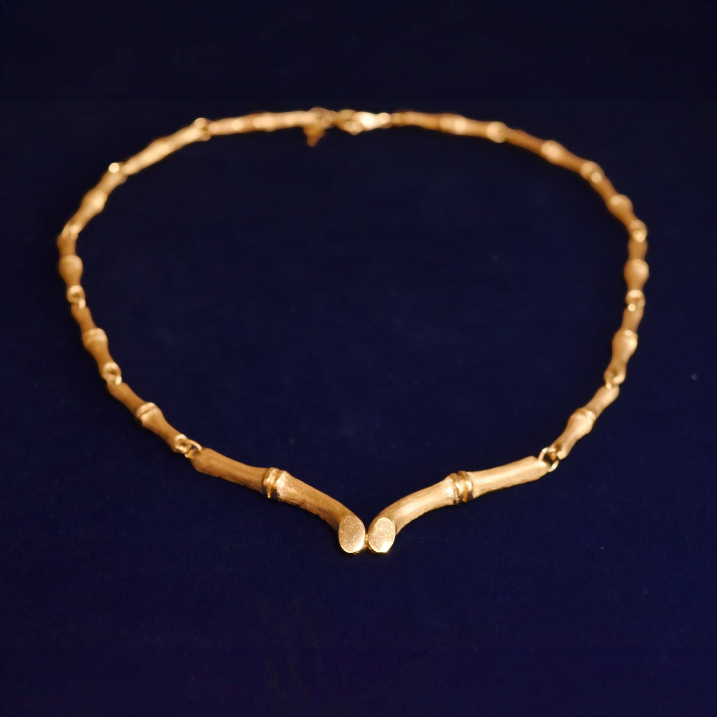 Vintage 1960's Crown Trifari Bamboo Link Gold-Tone Necklace, Valentines Day Gift, 16.5" L