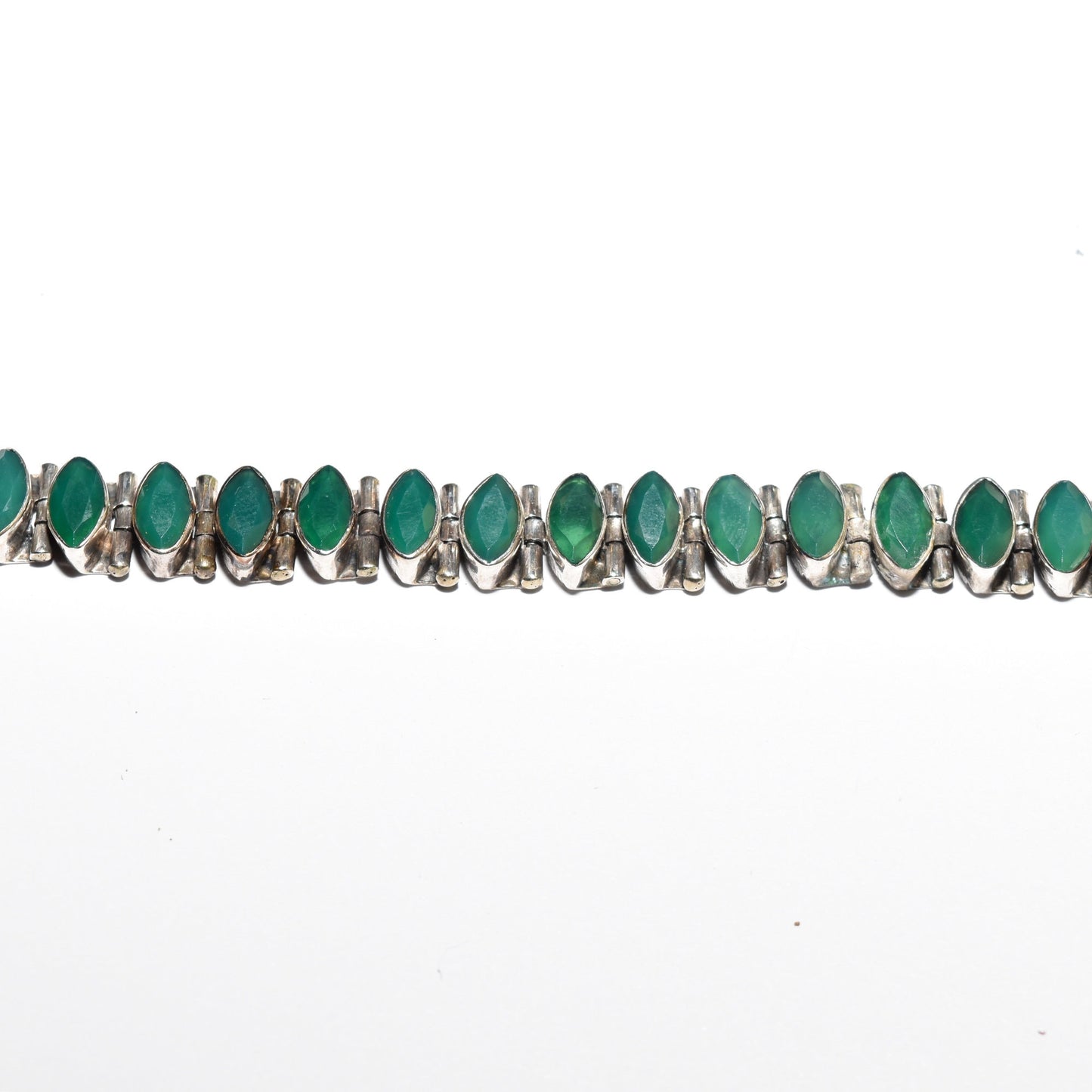 Sterling Silver Emerald Green Marquise Tennis Bracelet, Vibrant Green Gemstones, Adjustable Bracelet, 6.25" - 7.75"