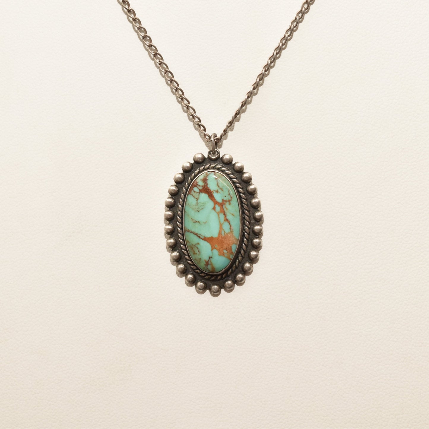 Native American Sterling Silver Turquoise Pendant Necklace, Signed JP, Gift For Loved One, 18" L