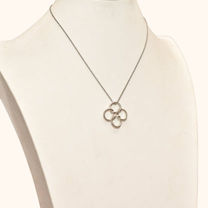 Tiffany & Co. Sterling Silver Quadrifoglio Pendant Necklace By Elsa Peretti, Valentines Day Gift, 16" L