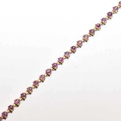 Modernist 14K Amethyst Cabochon Tennis Bracelet In Yellow Gold, Estate Jewelry, 7" L