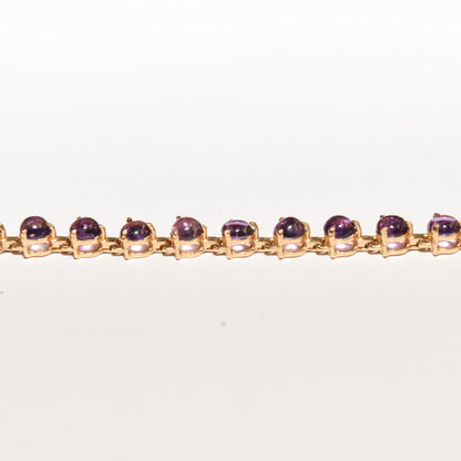 Modernist 14K Amethyst Cabochon Tennis Bracelet In Yellow Gold, Estate Jewelry, 7" L