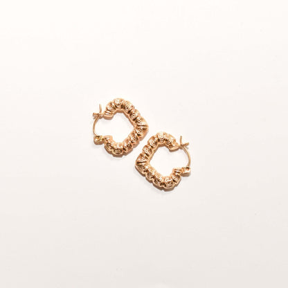 14K Textured Heart-Shaped Hoops In Yellow Gold, Cute Small Gold V-Shaped Earrings, Valentines Day Gift