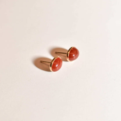 Cute 14K Carnelian Button Studs In Yellow Gold, Valentines Day Gift, 8.5mm