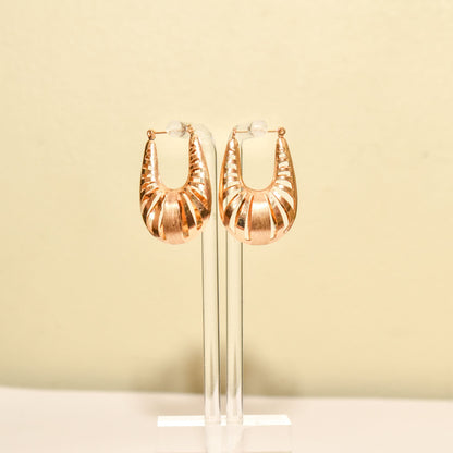 Modernist 14K Yellow Gold Cutout Hoops, Puffed U-Shaped Hoop Earrings, Valentines Day Gift, 3.5cm