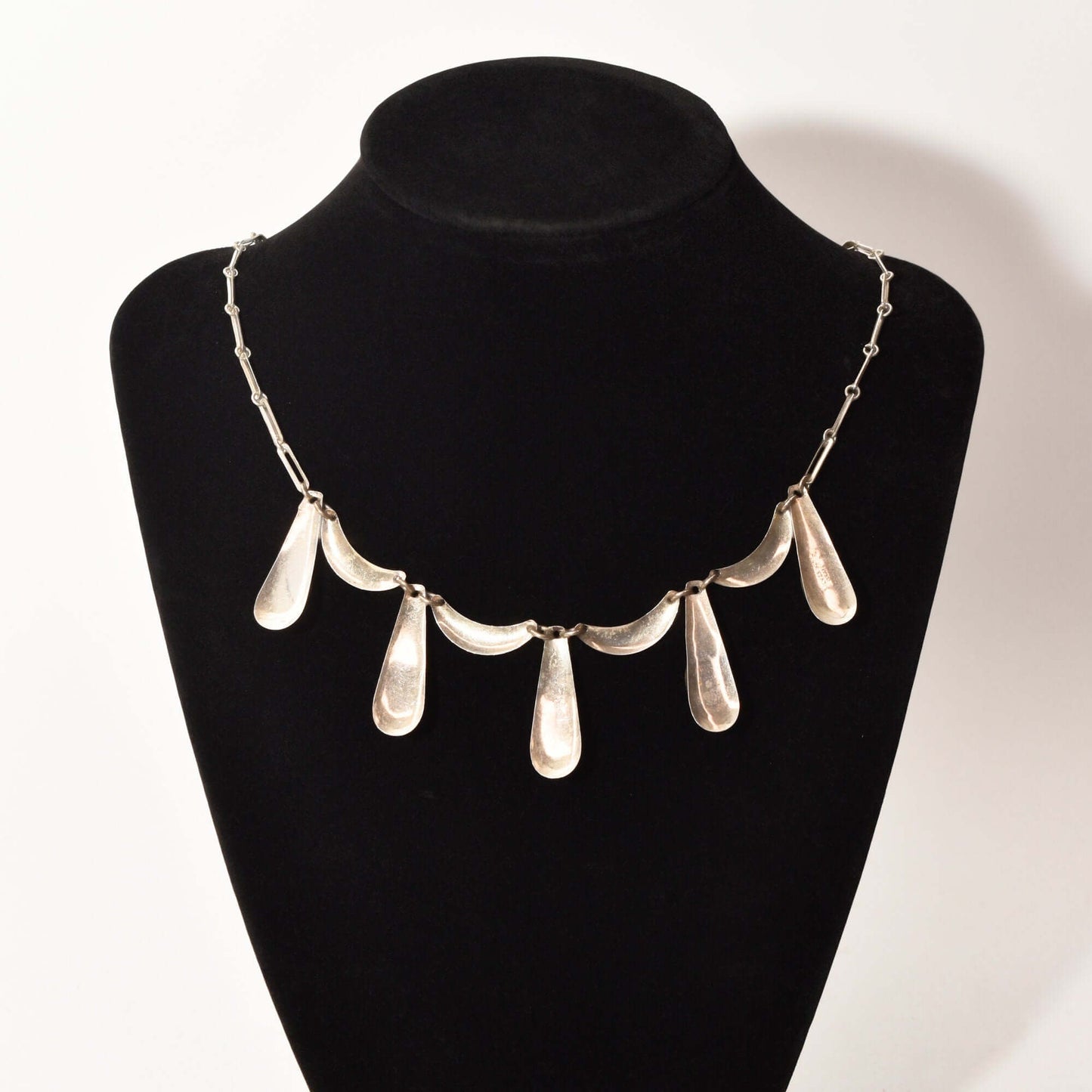 Israeli Sterling Silver Turquoise Festoon Necklace, Piano Key Pendant, Gemstone Jewelry, 19" L