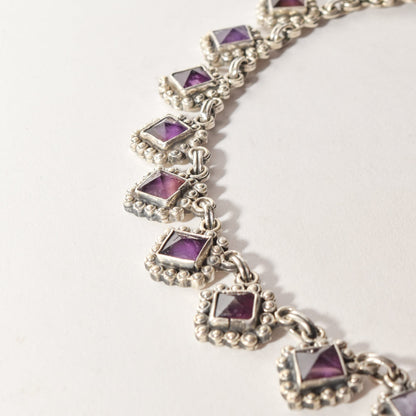 TAXCO Sterling Silver Amethyst Art Deco Necklace, Matilde Poulat Style, Valentines Day Gift, 17.5"