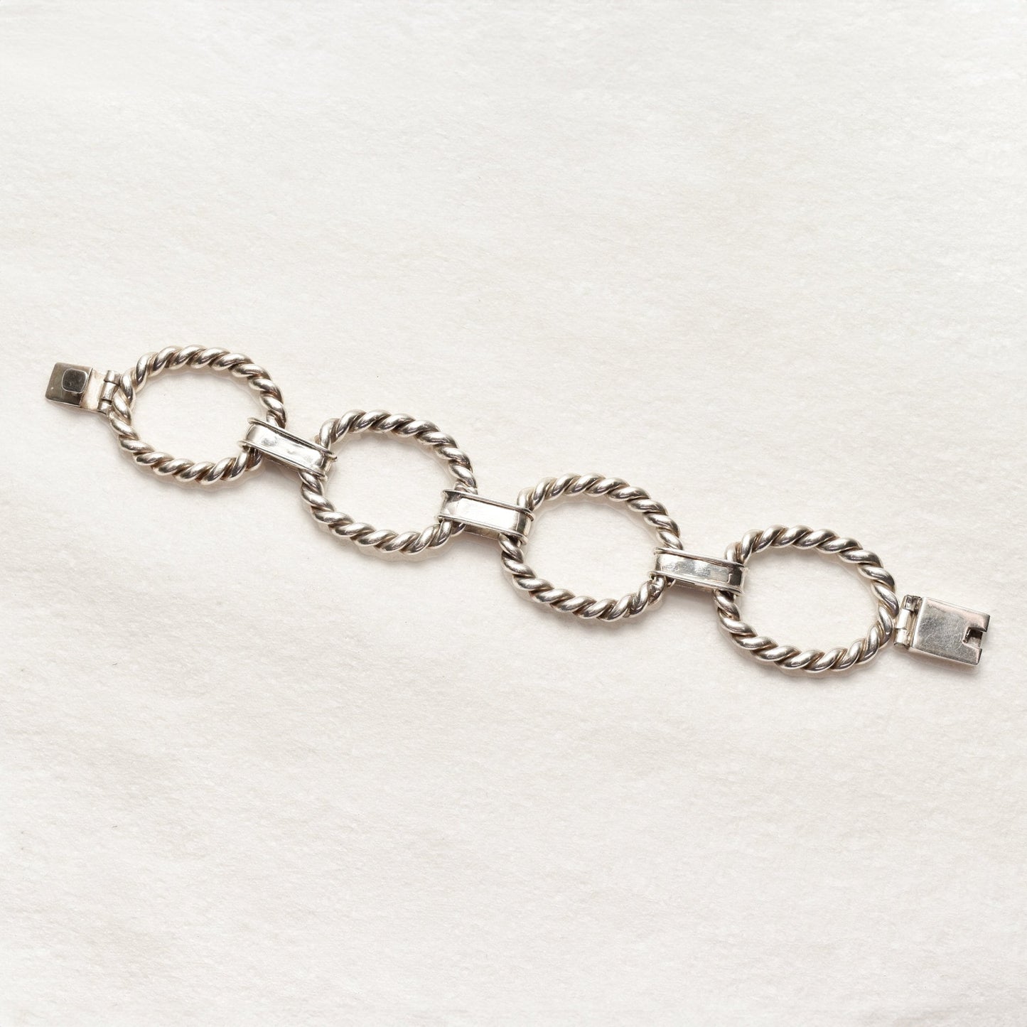 TAXCO Sterling Silver Lasso Oval Link Bracelet, Unisex Bracelet, Modernist Jewelry, 7.75"