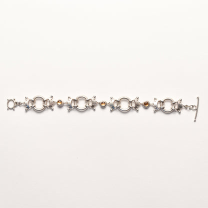 Modernist Sterling Silver Citrine Crown Circle Link Bracelet, Unique Chain Bracelet, 7.75"