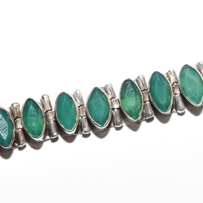 Sterling Silver Emerald Green Marquise Tennis Bracelet, Vibrant Green Gemstones, Adjustable Bracelet, 6.25" - 7.75"
