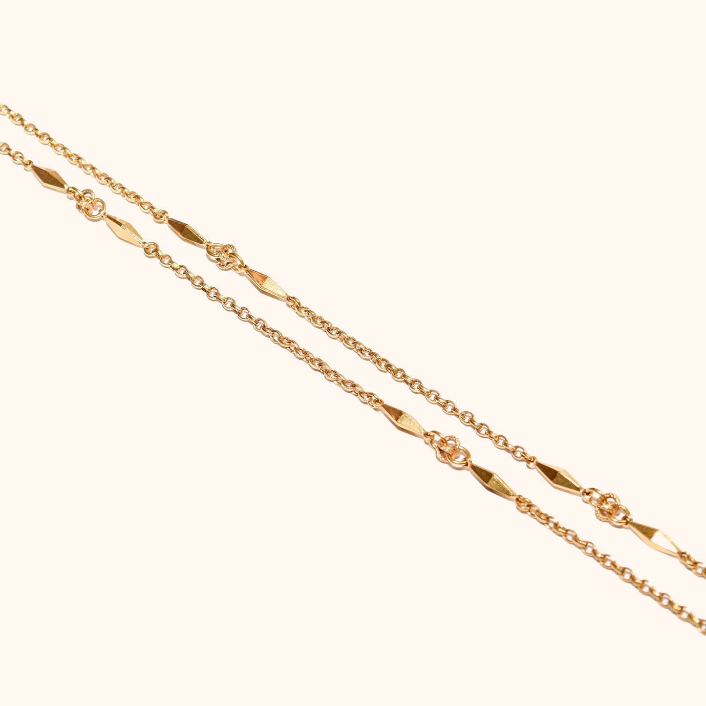MCM 18K Yellow Gold Chain Link Opera Necklace, Geometric Beads, Estate Jewelry, 34.57" L