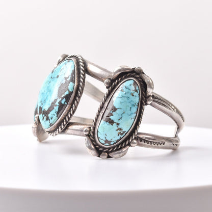 Native American Three Stone Turquoise Cuff Bracelet, Stamped Sterling Silver Cuff, 5.25" L